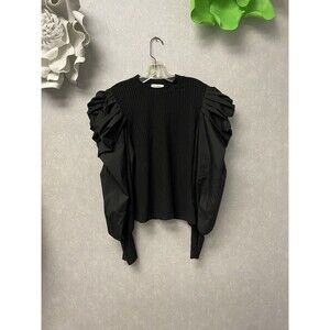 La'Ros Black Puff Sleeve Blouse Size Med